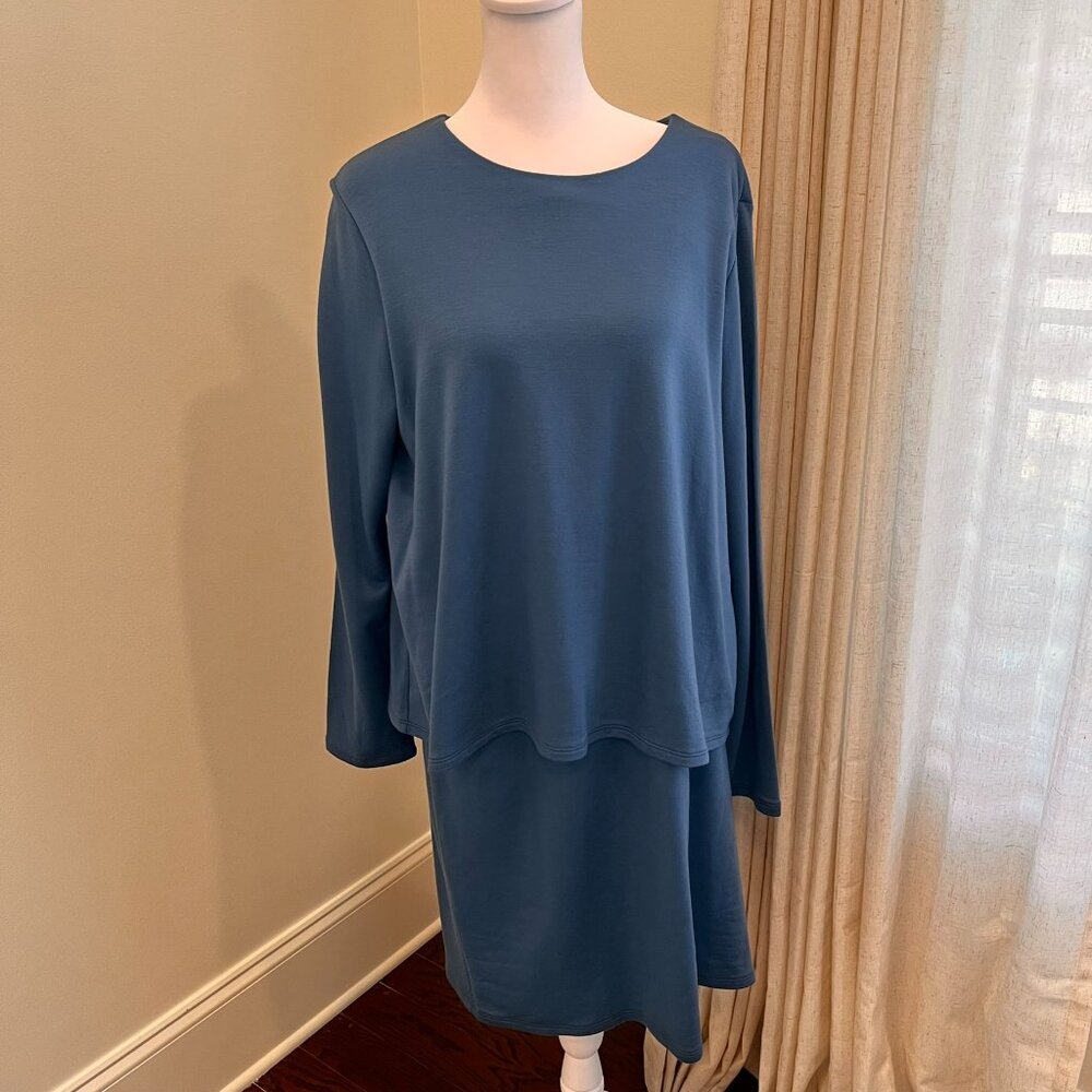 Pure Jill Luxe Tencel‎ Dress Blue Opal M Long Sleeve Layered Tulip Back 075261